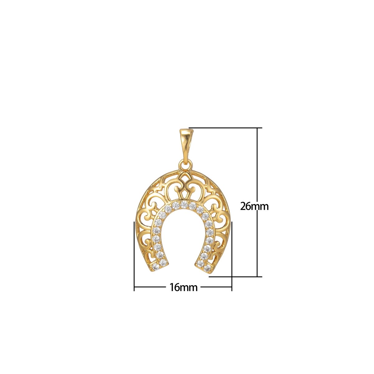 24k Gold Filled Horse Shoe Pendant- Dainty Filigree Lucky Charm Cubic Horseshoe I-121