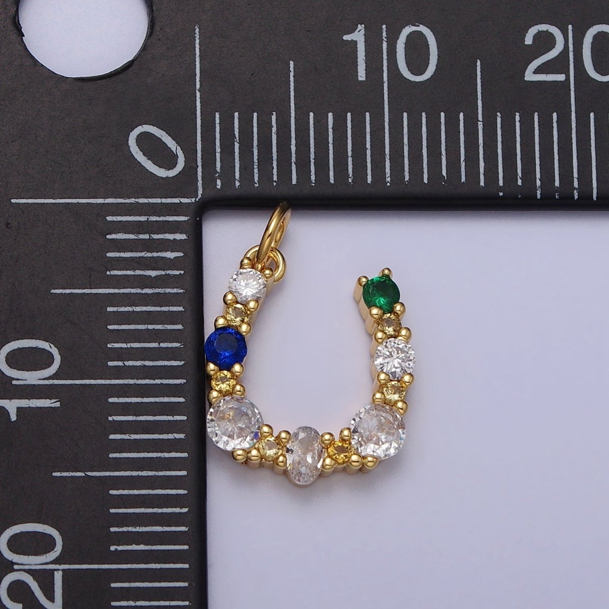 24K Gold Filled Horseshoe U Multicolor CZ Micro Paved Charm in Gold & Silver | AC264 AC295
