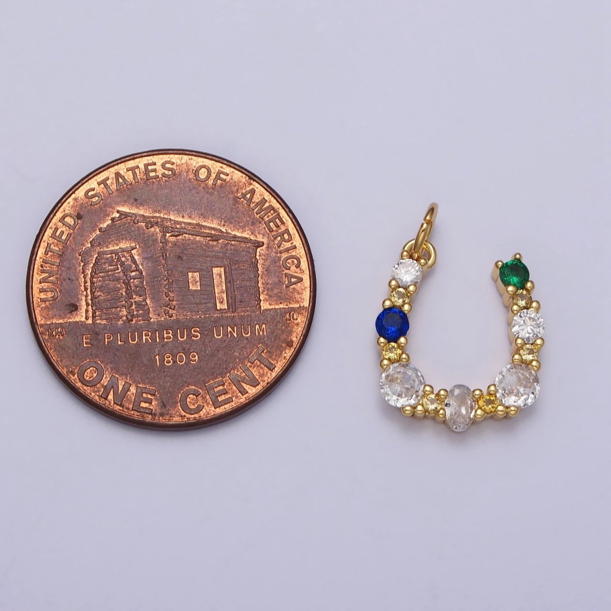 24K Gold Filled Horseshoe U Multicolor CZ Micro Paved Charm in Gold & Silver | AC264 AC295