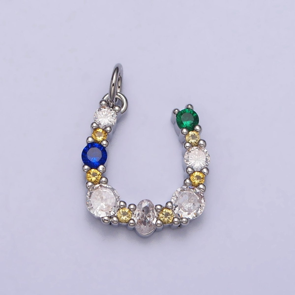 24K Gold Filled Horseshoe U Multicolor CZ Micro Paved Charm in Gold & Silver | AC264 AC295
