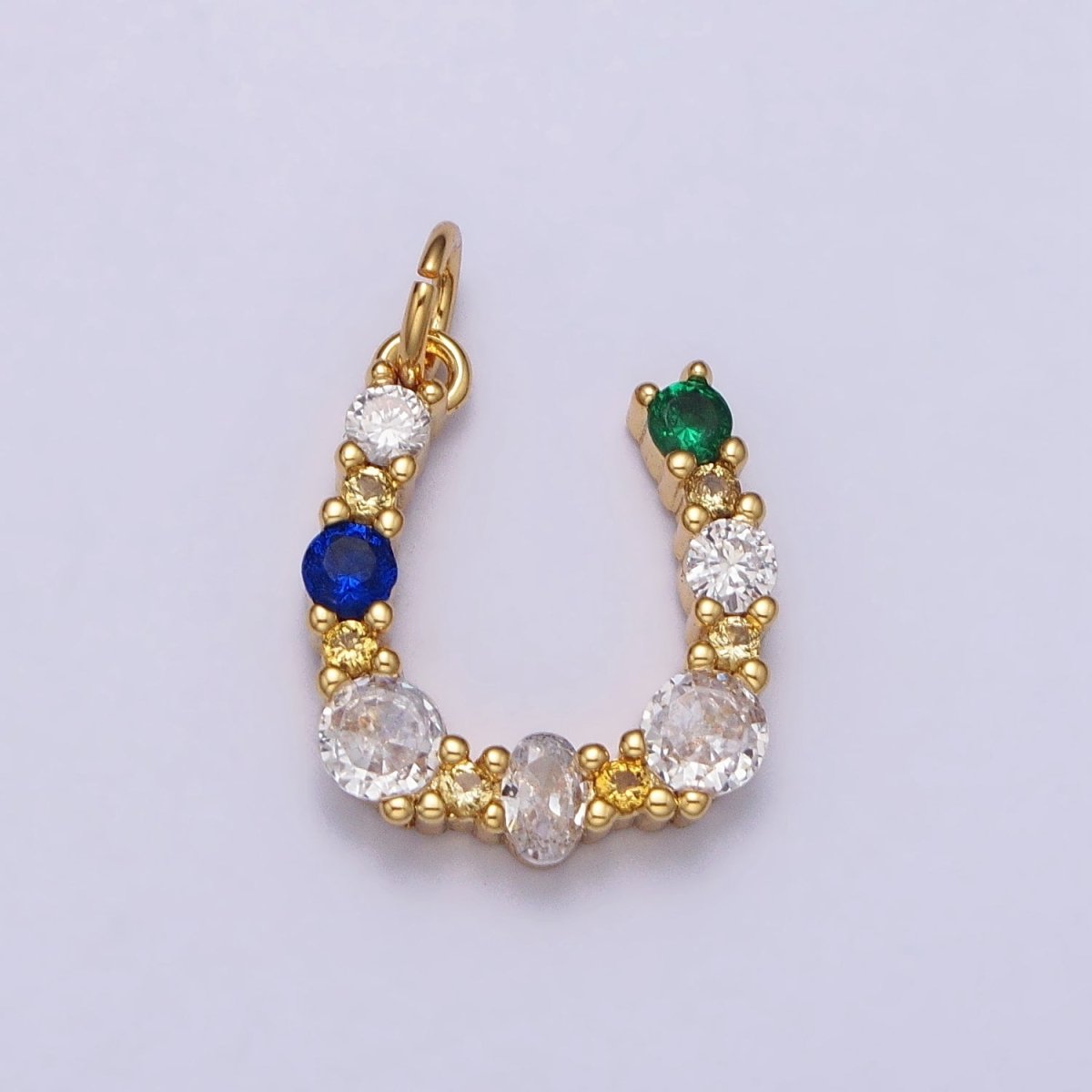 24K Gold Filled Horseshoe U Multicolor CZ Micro Paved Charm in Gold & Silver | AC264 AC295