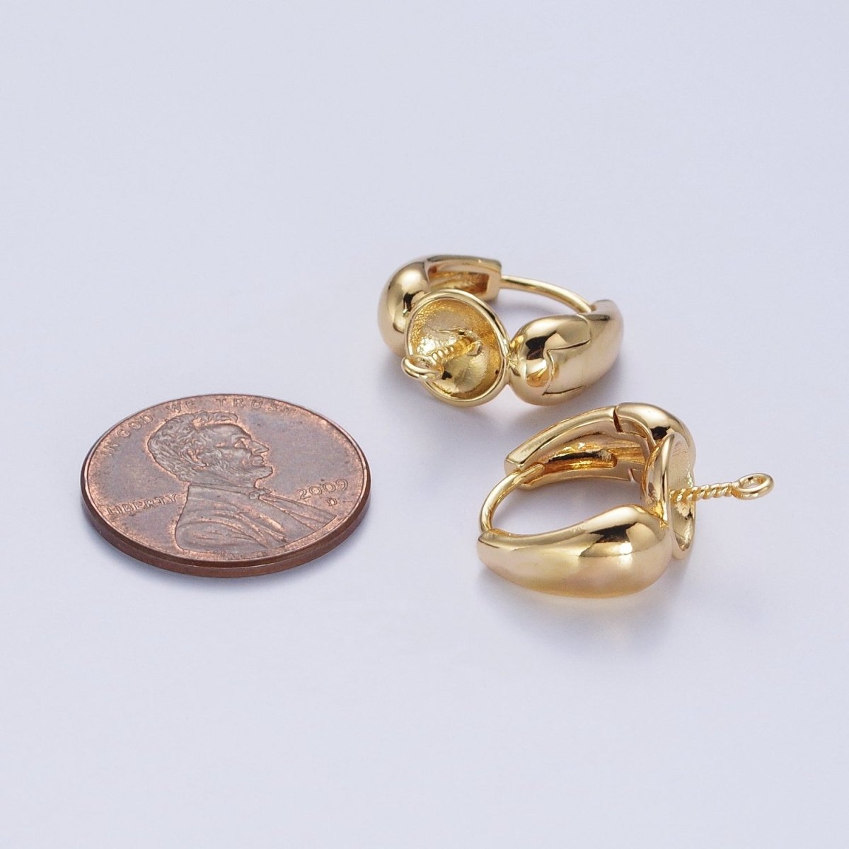 24K Gold Filled Huggie Hoop with Drilled Cup Peg For DIY Pearl Bead Charm, Jewelry Earrings Making L-873