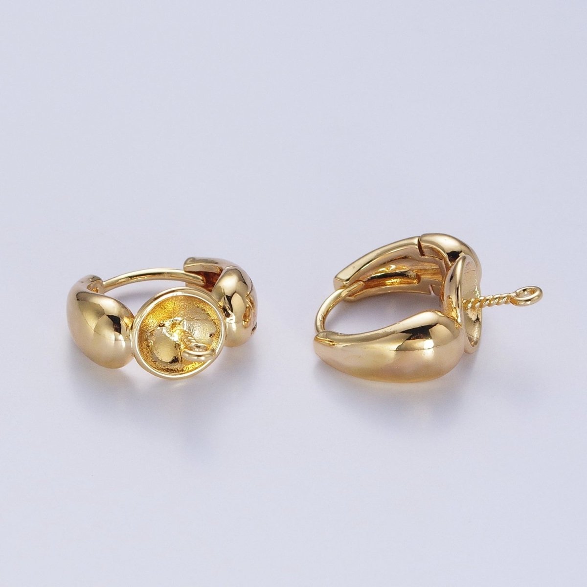 24K Gold Filled Huggie Hoop with Drilled Cup Peg For DIY Pearl Bead Charm, Jewelry Earrings Making L-873