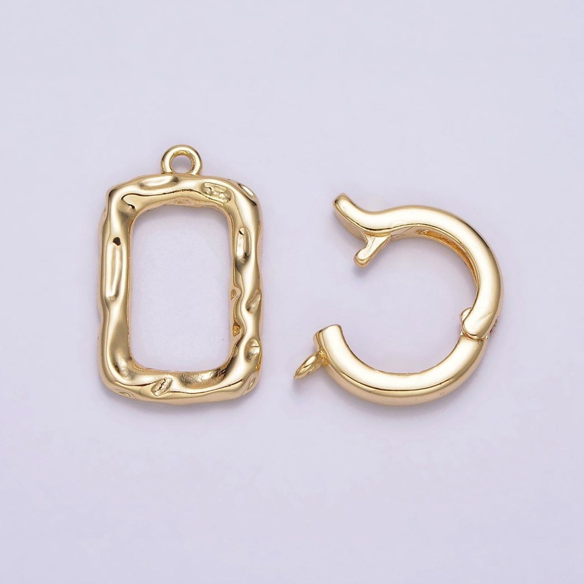 24K Gold Filled Interchangeable Charm Holder Hammered Open Oblong Drop Jewelry Making Supply | Z-448