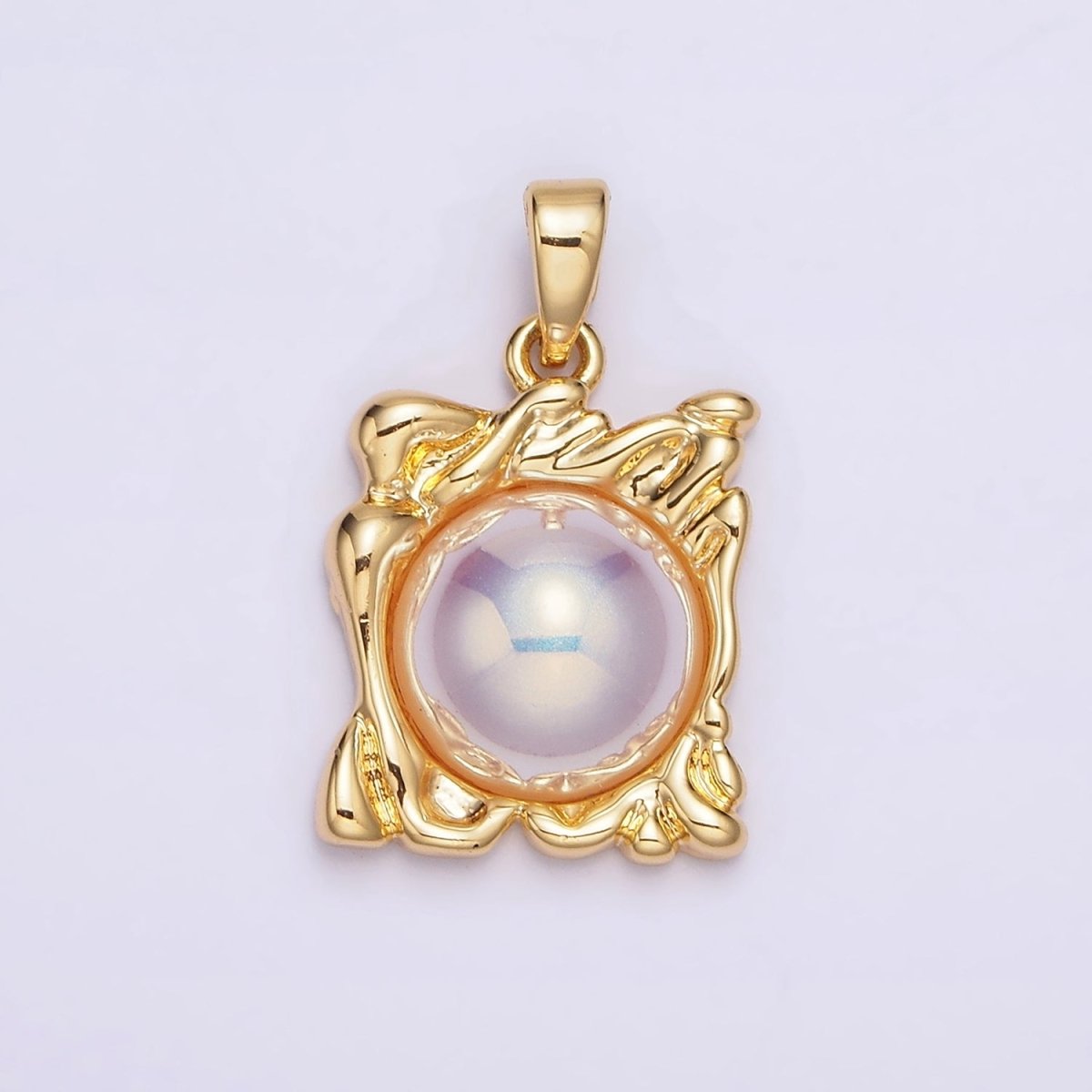 24K Gold Filled Iridescent Pearl Molten Drip Square Pendant | AA577