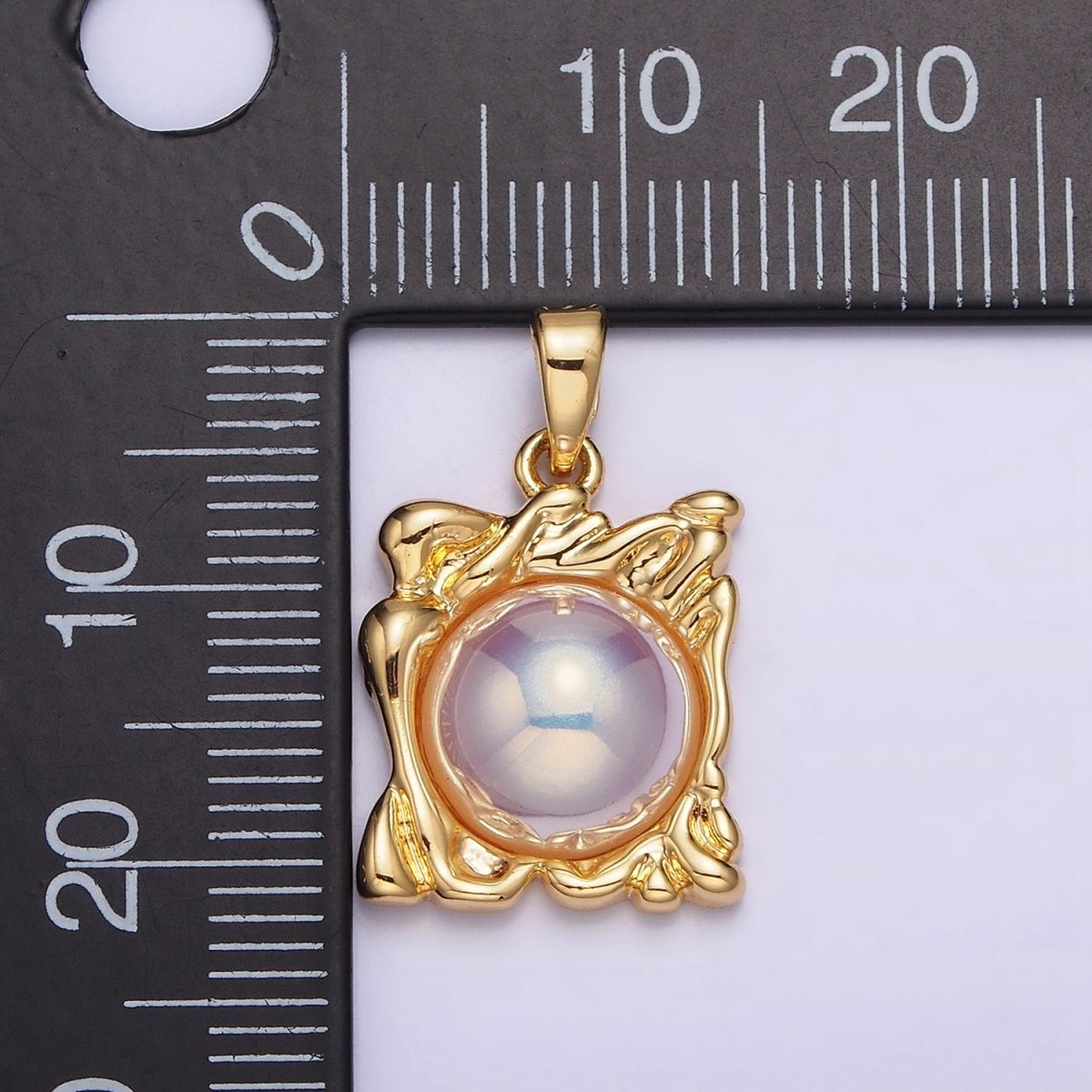 24K Gold Filled Iridescent Pearl Molten Drip Square Pendant | AA577