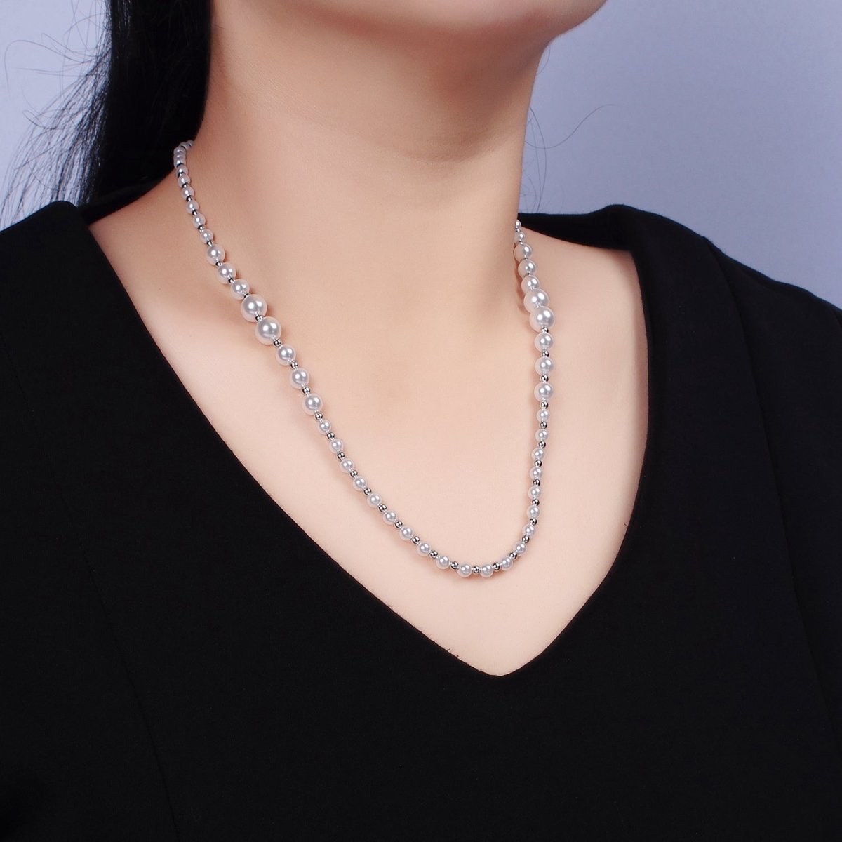 24K Gold Filled Irregular Round Shell Pearl Silver Bead 20 Inch Layering Mixed Metal Necklace | WA-2329 Clearance Pricing