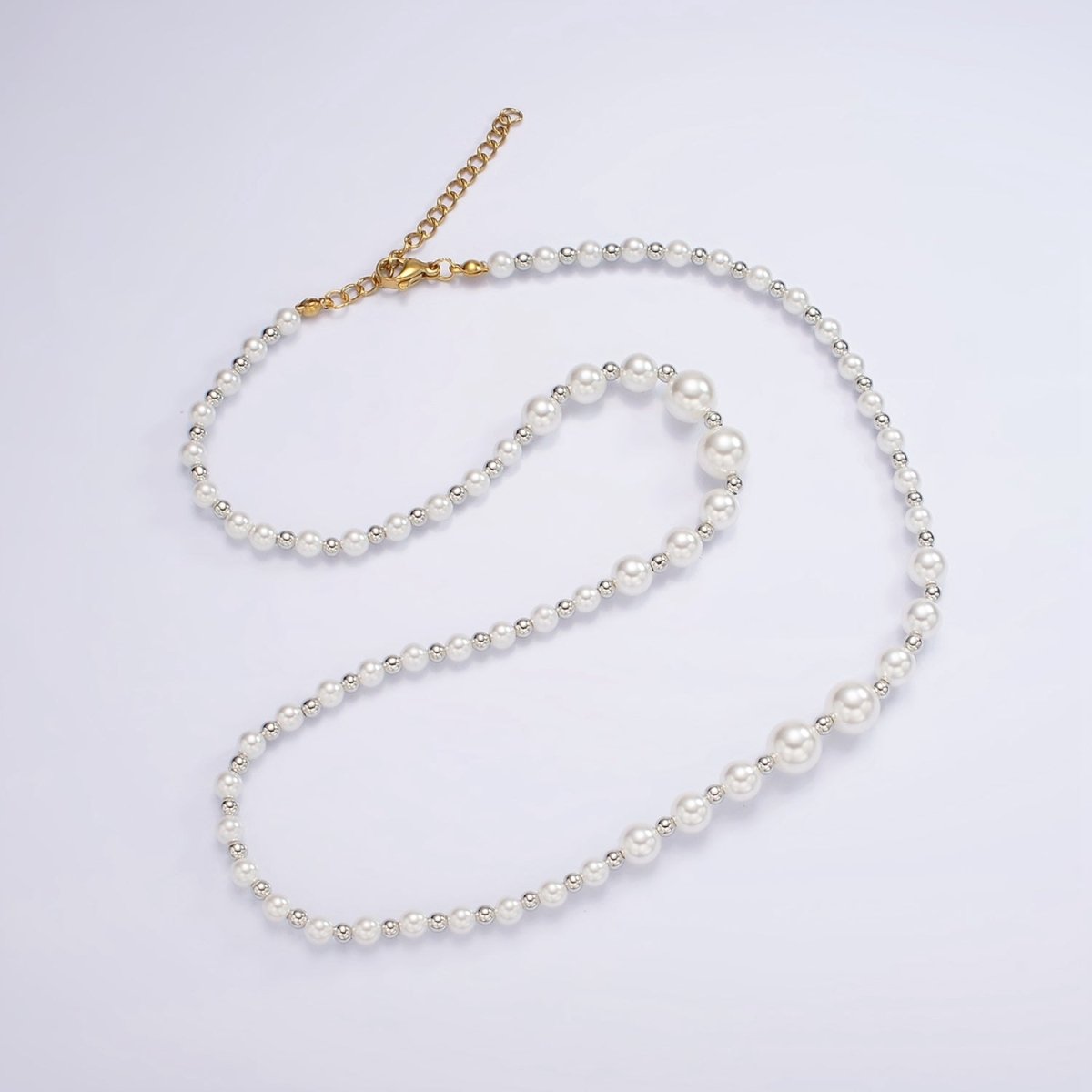 24K Gold Filled Irregular Round Shell Pearl Silver Bead 20 Inch Layering Mixed Metal Necklace | WA-2329 Clearance Pricing