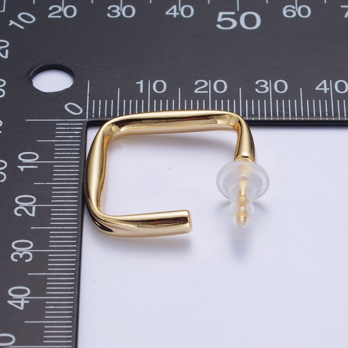24K Gold Filled J Shaped Boxy Block Hoop Stud Geometric Earrings | AD-543