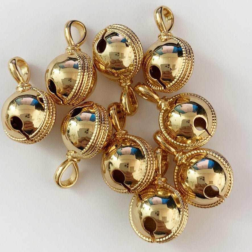 24k Gold Filled Jingle Bell Charms Round Bell Charms Antique Gold Bell Pendant for anklet Necklace Bracelet making " Can Jingle" D-157 D-158