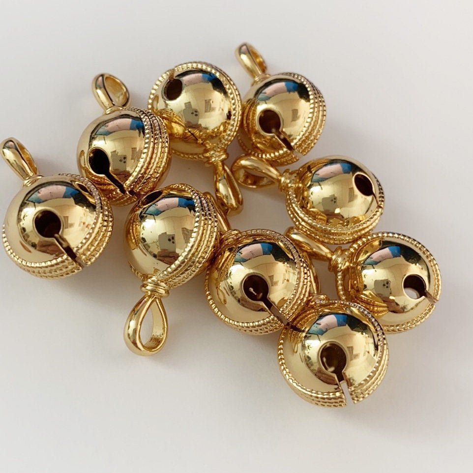 24k Gold Filled Jingle Bell Charms Round Bell Charms Antique Gold Bell Pendant for anklet Necklace Bracelet making " Can Jingle" D-157 D-158