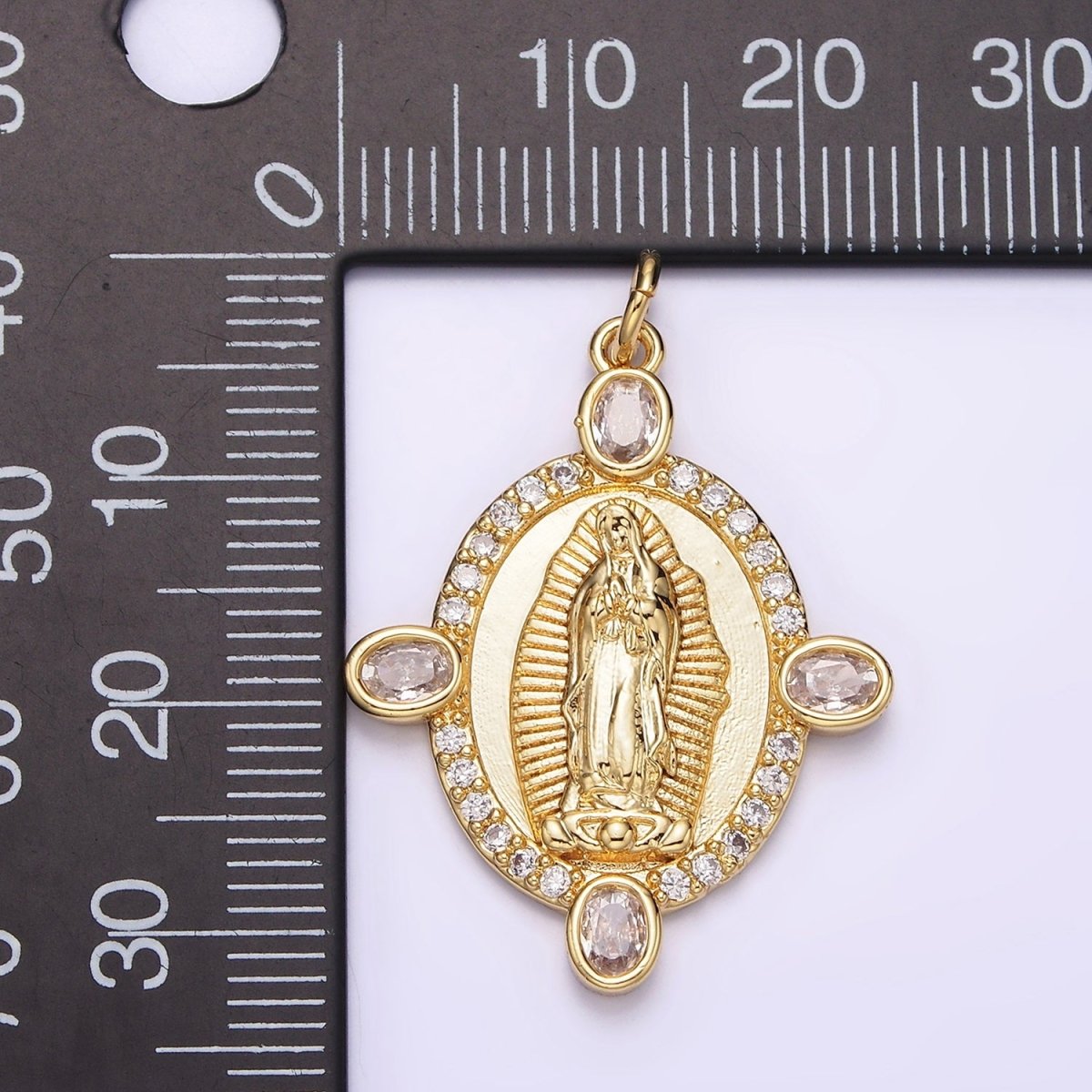 24K Gold Filled Lady Guadalupe Mother Mary Micro Paved Oval CZ Charm | N990