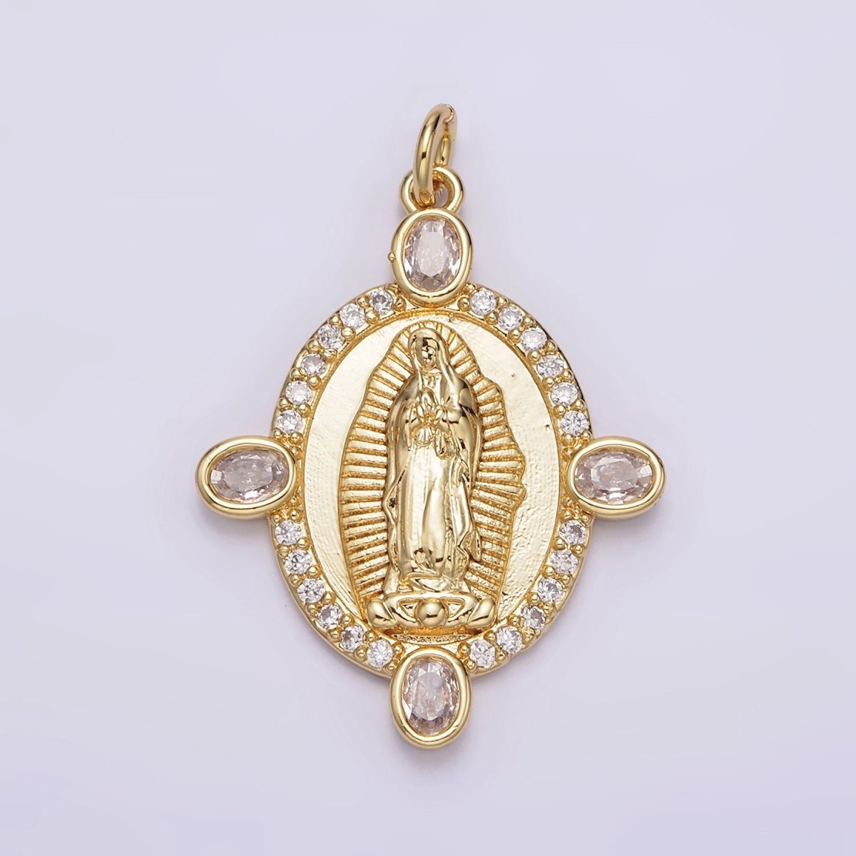 24K Gold Filled Lady Guadalupe Mother Mary Micro Paved Oval CZ Charm | N990