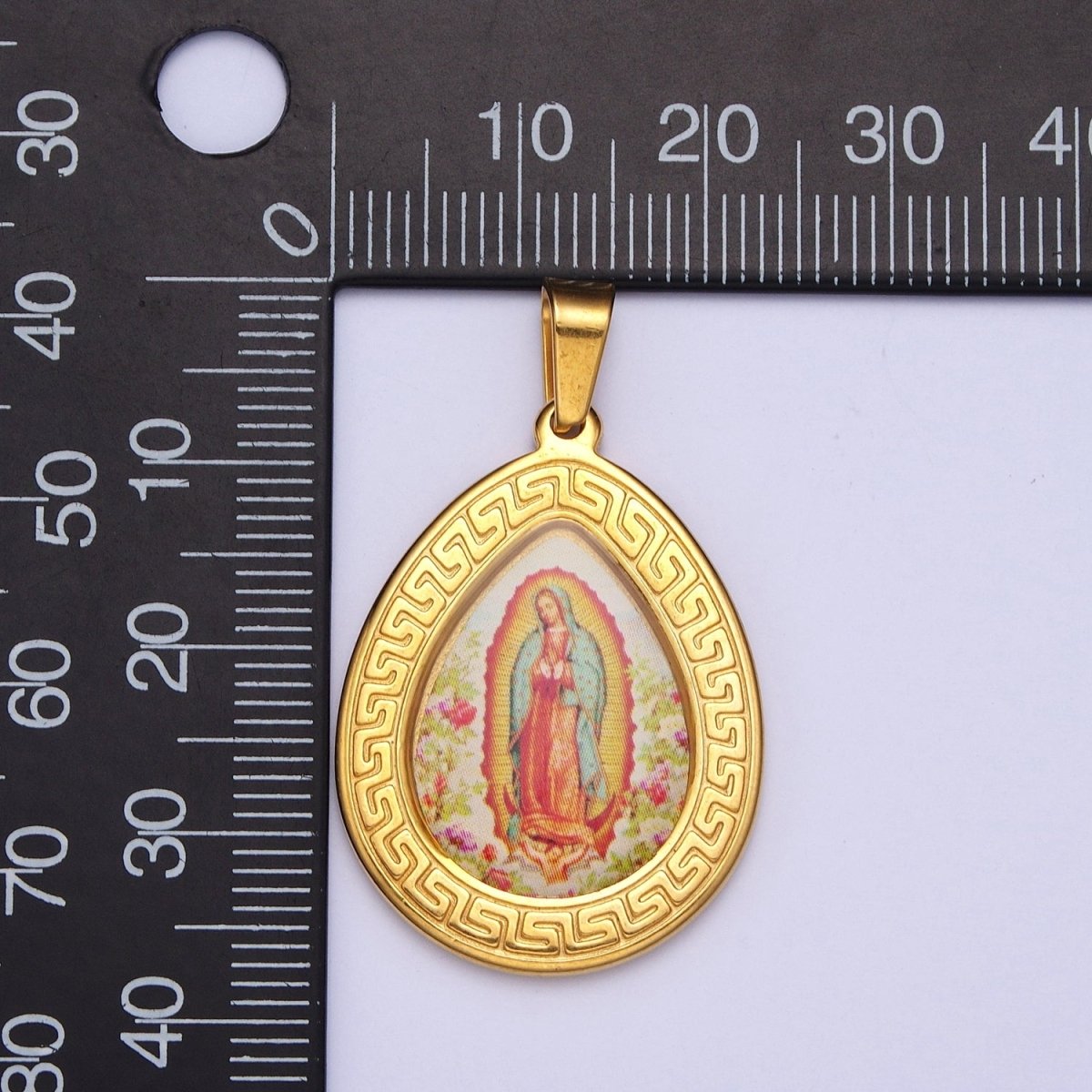 24K Gold Filled Lady Guadalupe Pendant Tear Drop Medallion Virgin Mary Charm X-649
