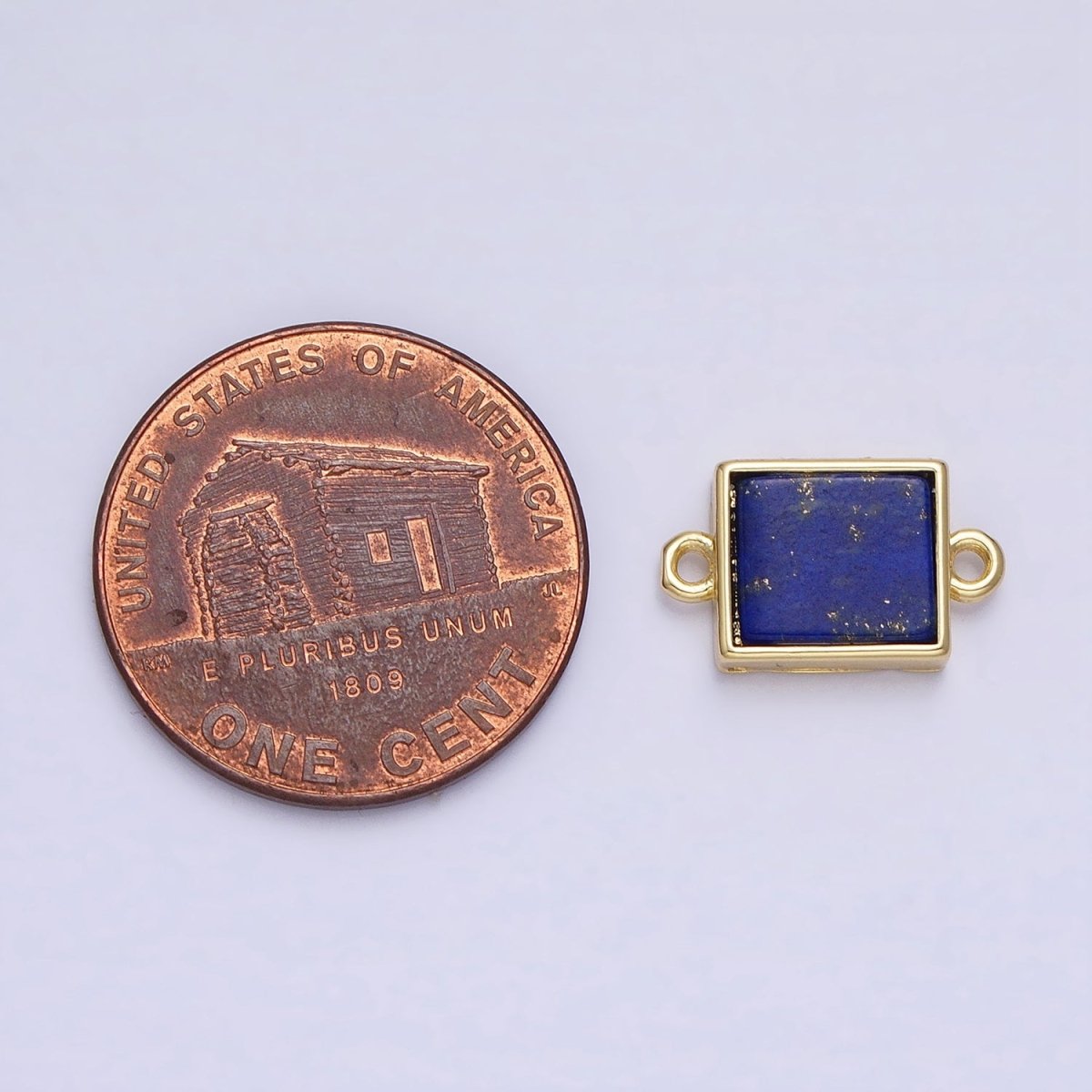 24K Gold Filled Lapis Lazuli Natural Gemstone Flat Rectangular Connector | Y-792