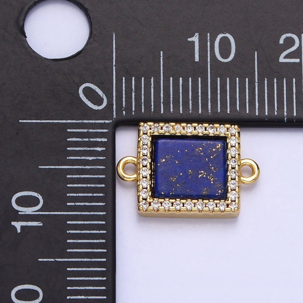 24K Gold Filled Lapis Lazuli Natural Gemstone Micro Paved CZ Flat Rectangular Connector | Y-790