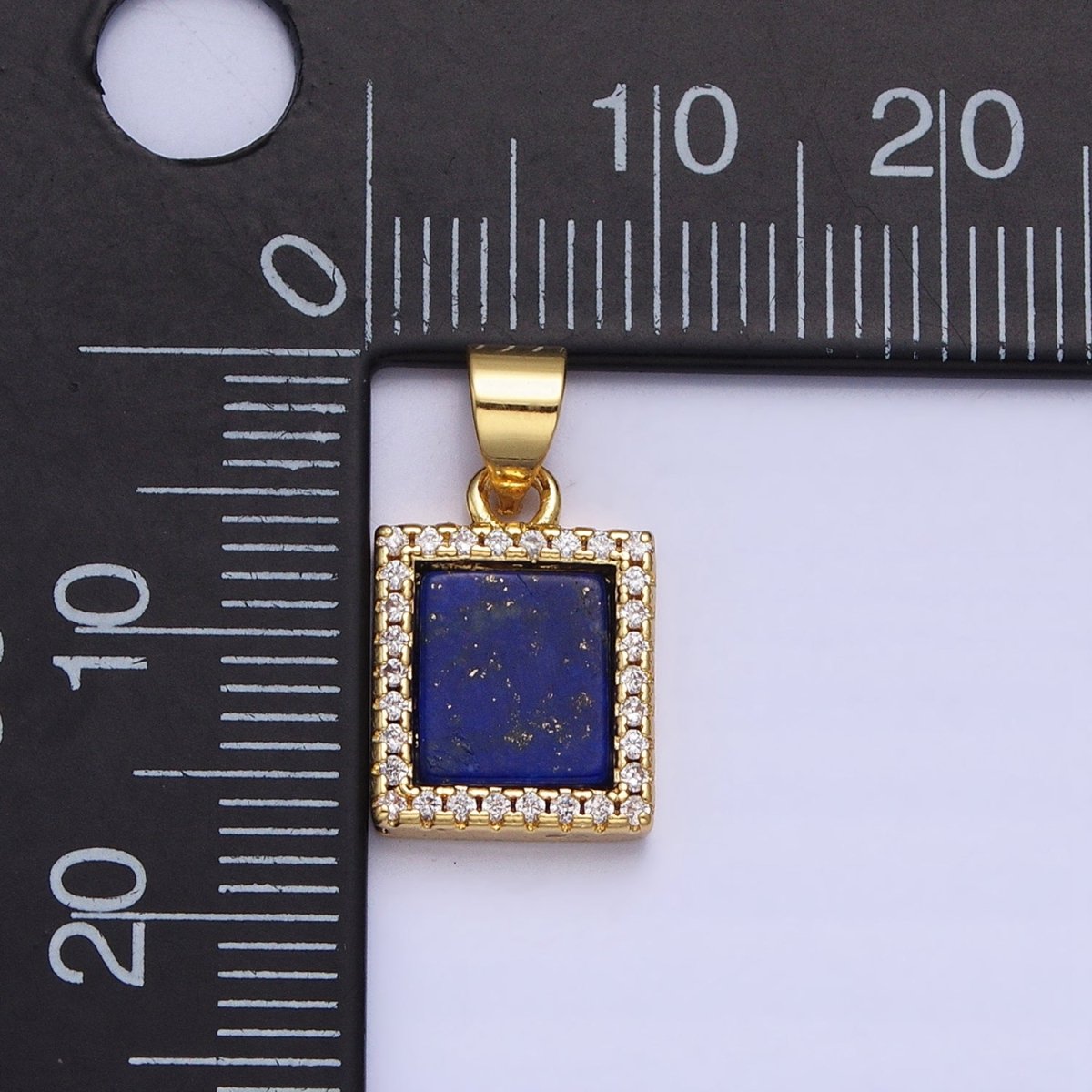 24K Gold Filled Lapis Lazuli Natural Gemstone Micro Paved CZ Rectangular Pendant | AA-181