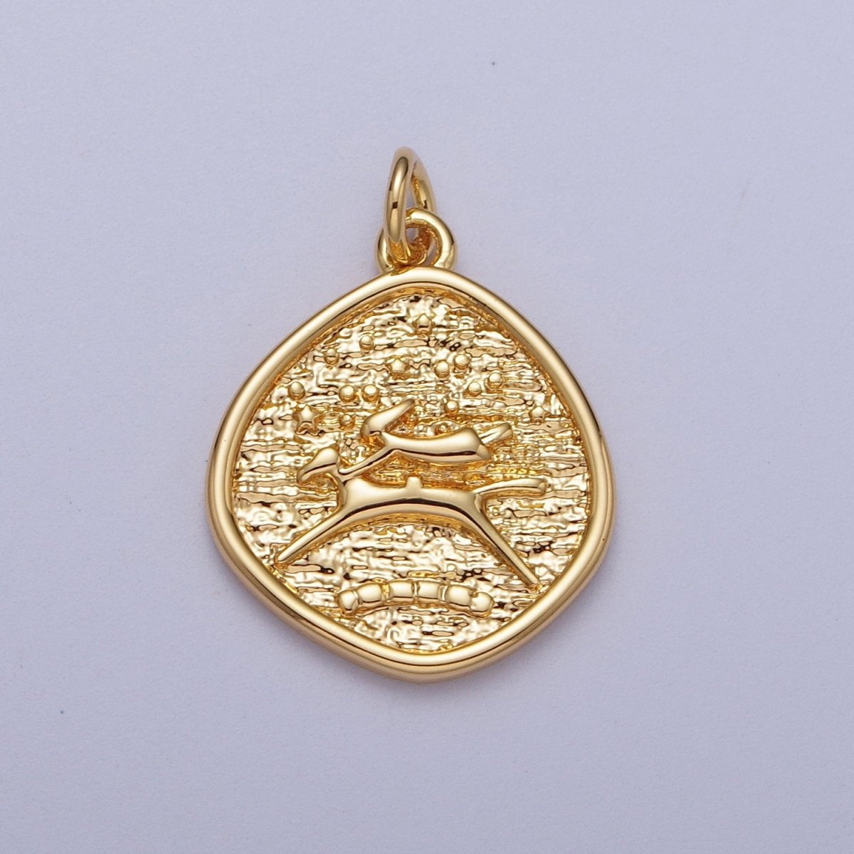 24K Gold Filled Leaping Dog Stamped Textured Charm E-061