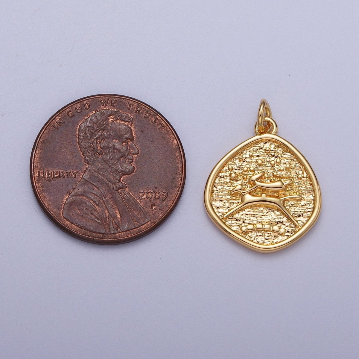24K Gold Filled Leaping Dog Stamped Textured Charm E-061