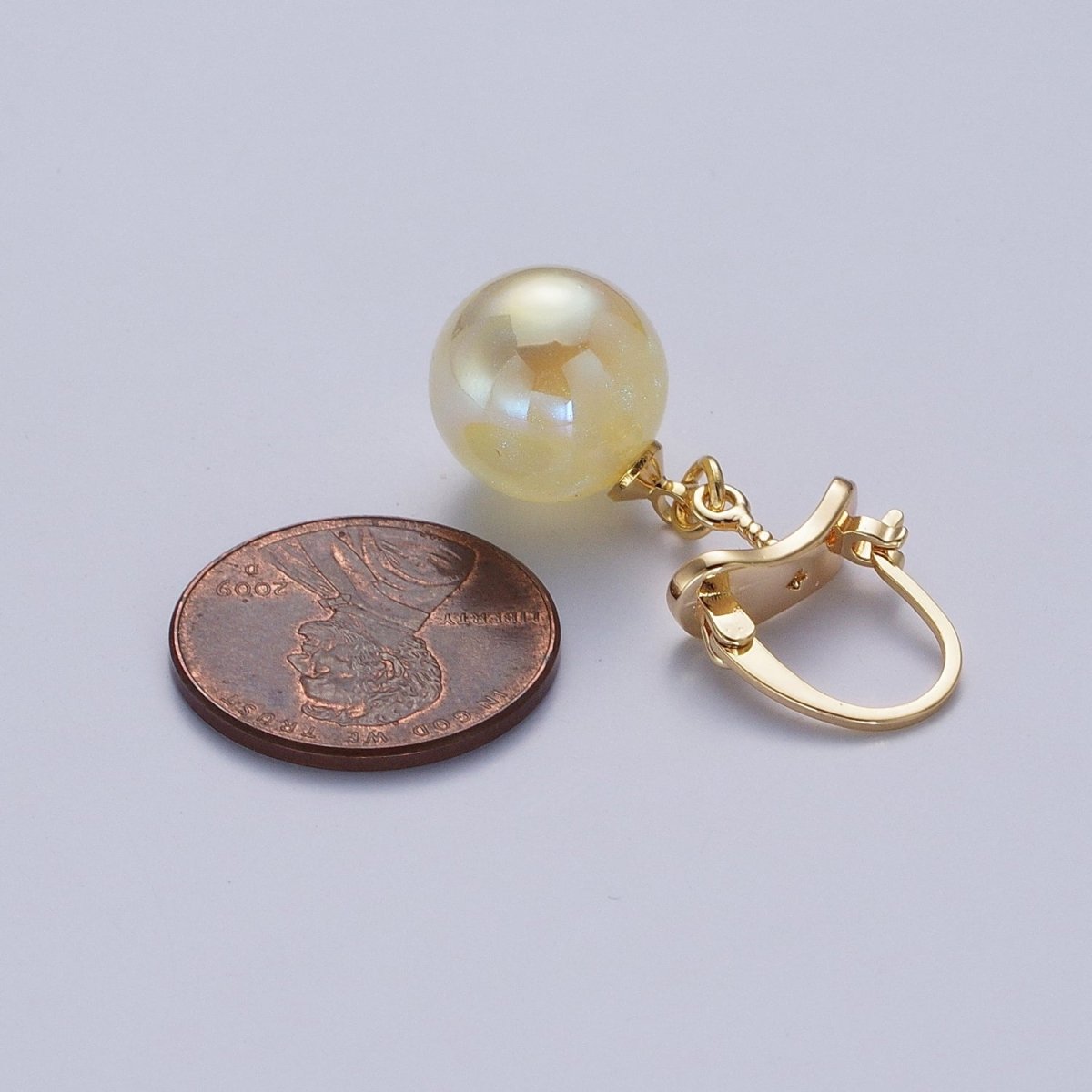 24K Gold Filled Leverback Earrings Small Hoop Earrings with Round Ball Pastel AB Color Drop Q-204 Q-216 Q-318