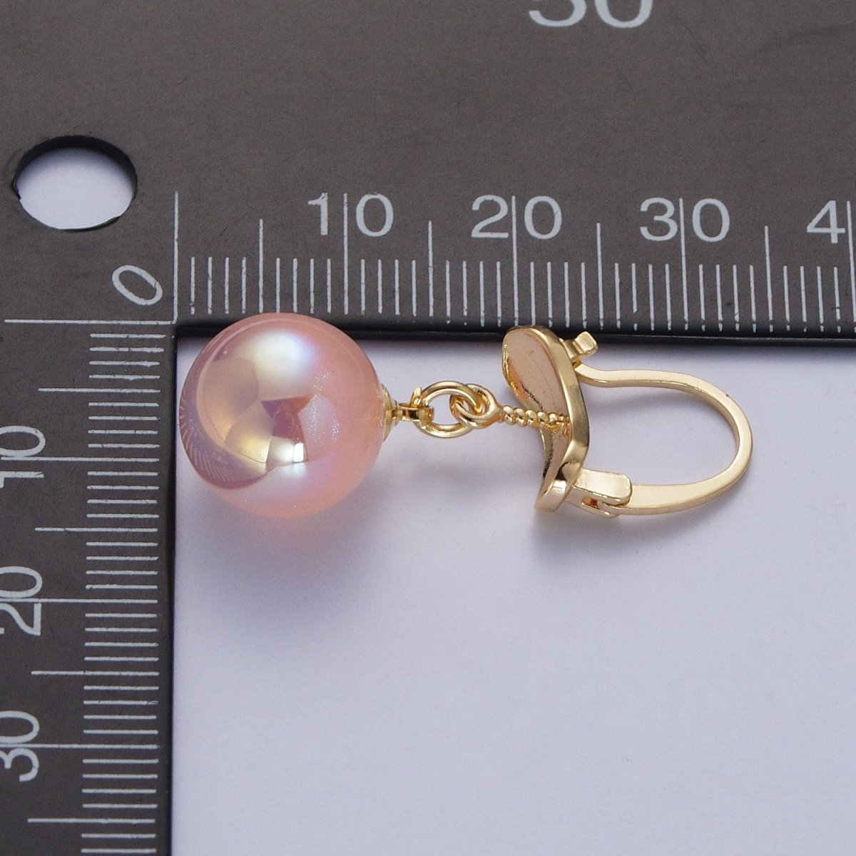 24K Gold Filled Leverback Earrings Small Hoop Earrings with Round Ball Pastel AB Color Drop Q-204 Q-216 Q-318