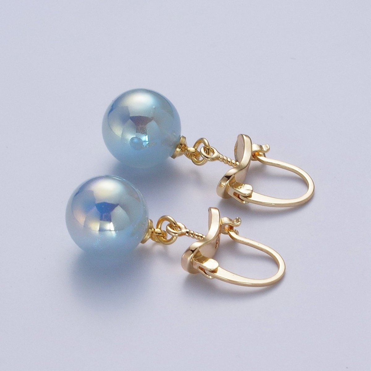 24K Gold Filled Leverback Earrings Small Hoop Earrings with Round Ball Pastel AB Color Drop Q-204 Q-216 Q-318