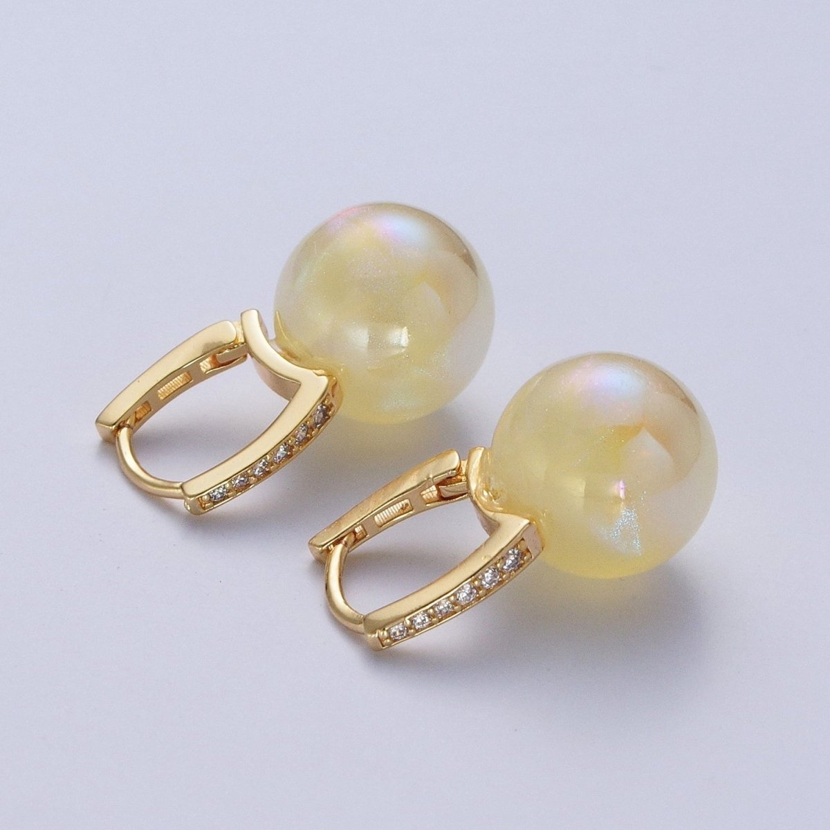 24K Gold Filled Leverback Earrings Small Huggie Hoops Earrings with Round Ball Pastel AB Color Drop Q-339  Q-353 Q-394 Q-395 Q-408