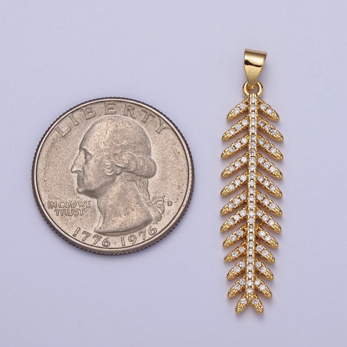 24K Gold Filled Long Majesty Palm Leaf Micro Paved CZ Pendant  I-315