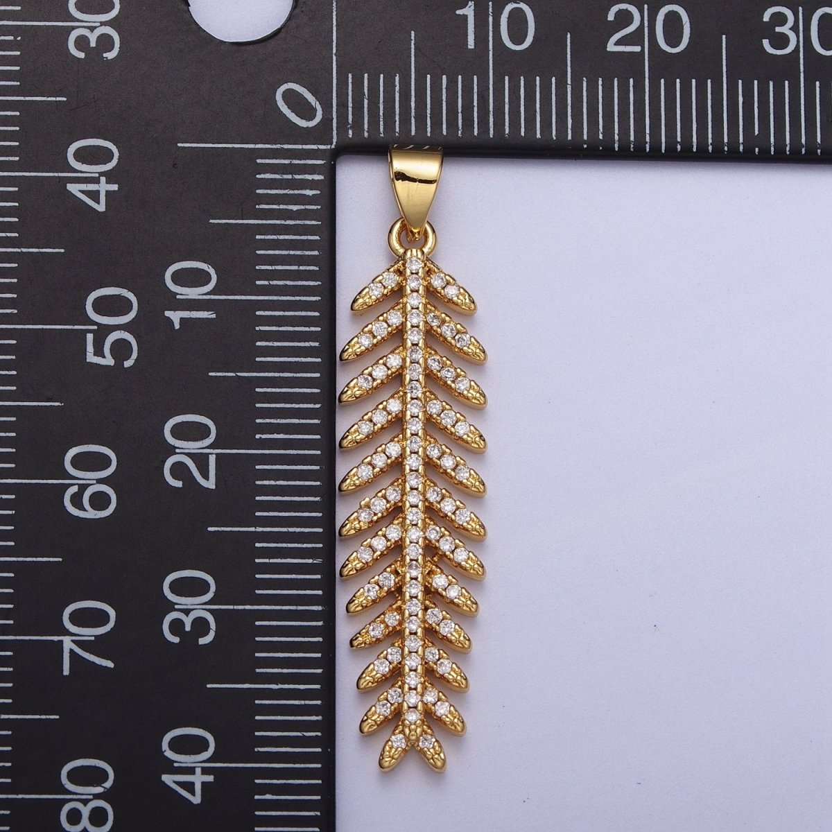 24K Gold Filled Long Majesty Palm Leaf Micro Paved CZ Pendant  I-315