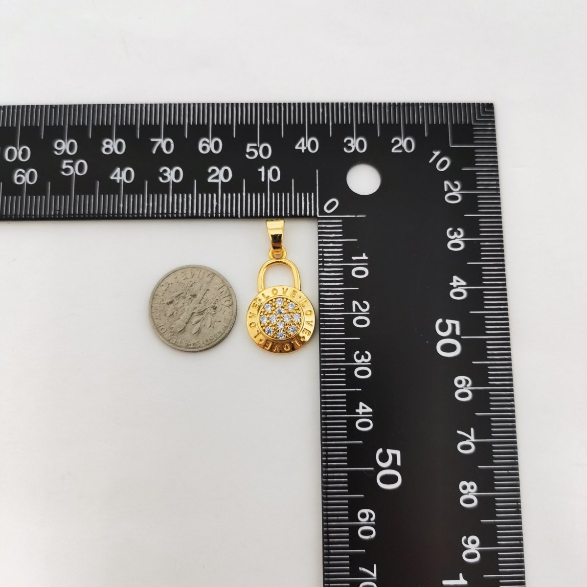 24k Gold Filled Love Lock charm, Cubic Zirconia Jewels, Micro Diamond Paved, PadLock and Key Charm, Love Jewelry Making Supply I-773