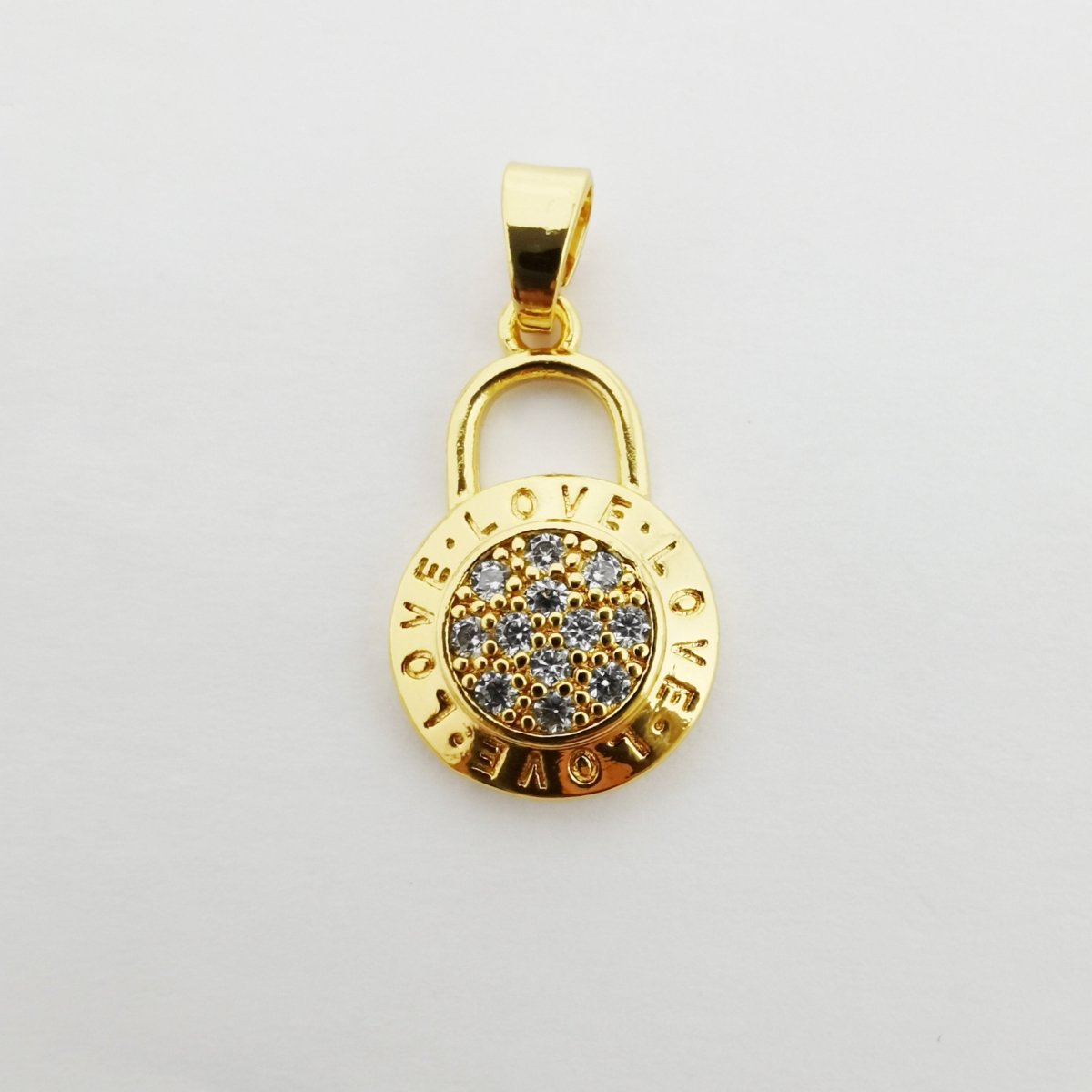 24k Gold Filled Love Lock charm, Cubic Zirconia Jewels, Micro Diamond Paved, PadLock and Key Charm, Love Jewelry Making Supply I-773