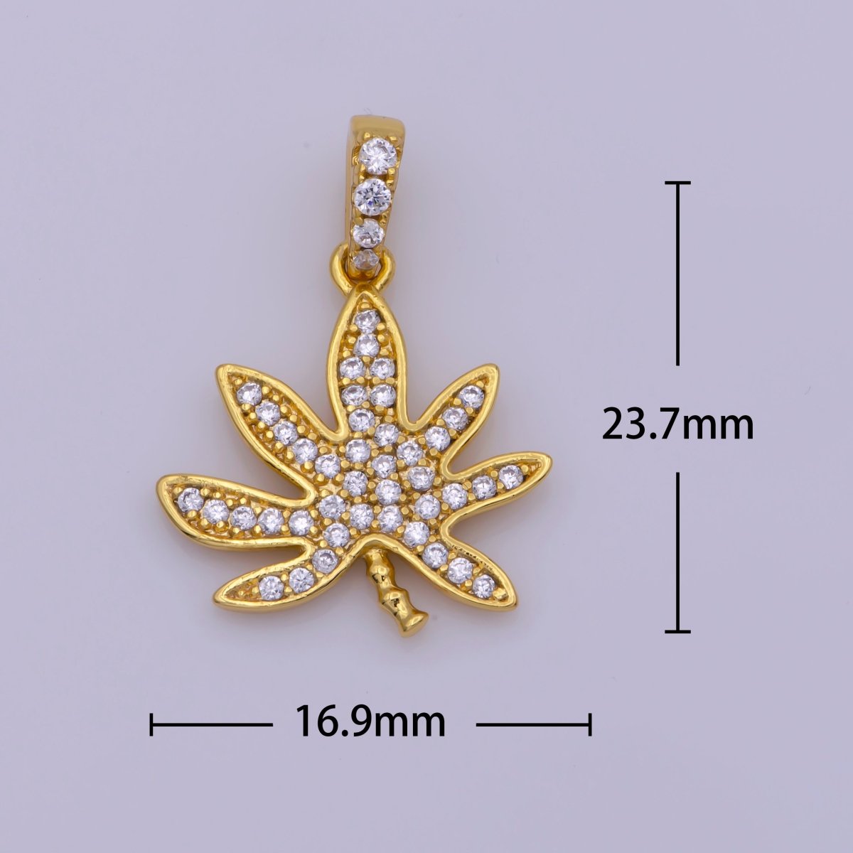 24K Gold Filled Mary Jane Pendant Micro Pave Leaf 420 Charm Jewelry Supply N-1448