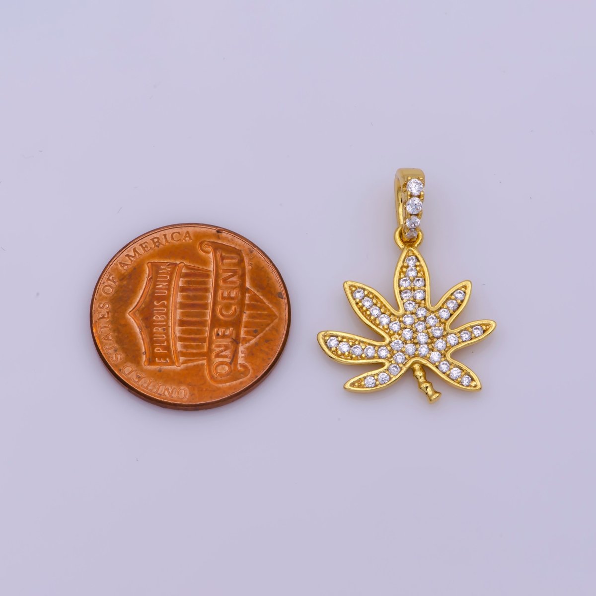 24K Gold Filled Mary Jane Pendant Micro Pave Leaf 420 Charm Jewelry Supply N-1448