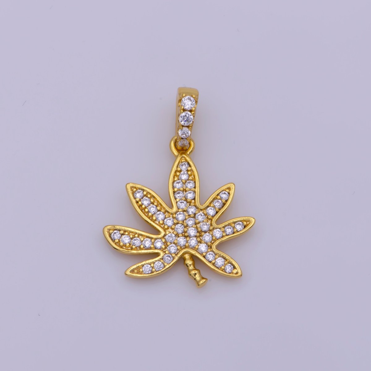 24K Gold Filled Mary Jane Pendant Micro Pave Leaf 420 Charm Jewelry Supply N-1448