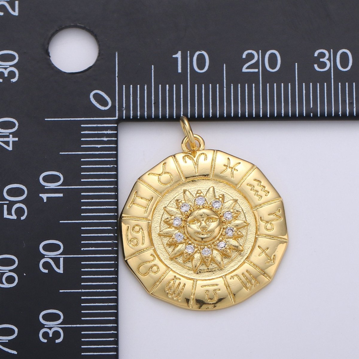 24k Gold Filled Micro Pave Astrology Charm, Cubic Sun Pendant Charm, Zodiac Gold Filled Charm, For DIY Necklace Bracelet Earring D-239