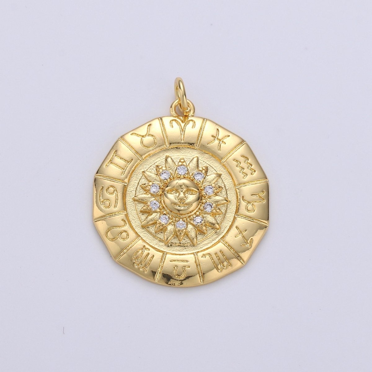 24k Gold Filled Micro Pave Astrology Charm, Cubic Sun Pendant Charm, Zodiac Gold Filled Charm, For DIY Necklace Bracelet Earring D-239