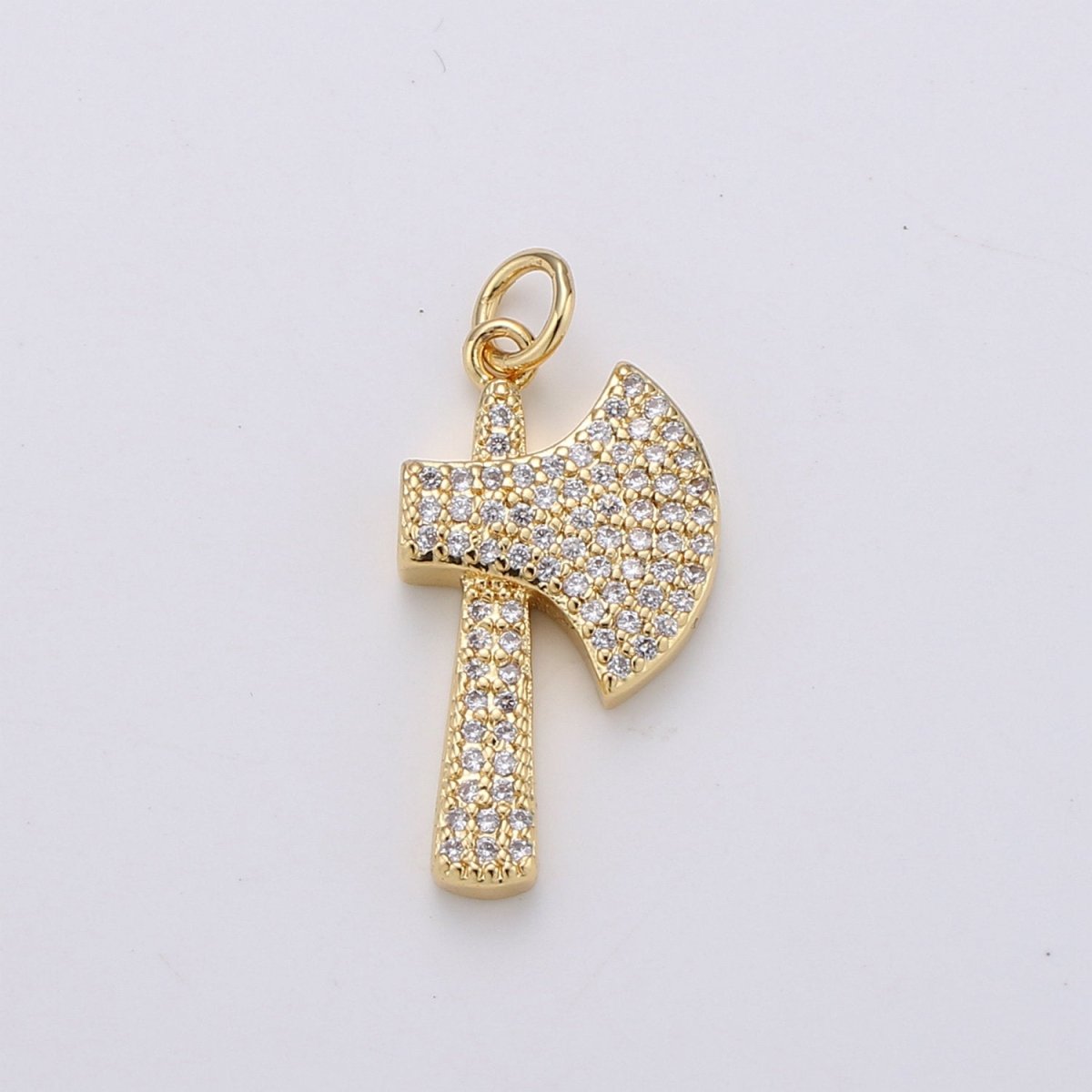 24k Gold Filled Micro Pave Axe Charm, Cubic Zirconia Viking Axe Pendant Charm, Gold Filled Charm, For DIY Jewelry D-114