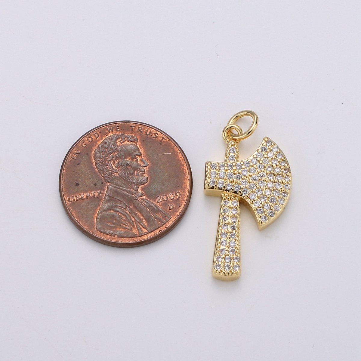 24k Gold Filled Micro Pave Axe Charm, Cubic Zirconia Viking Axe Pendant Charm, Gold Filled Charm, For DIY Jewelry D-114