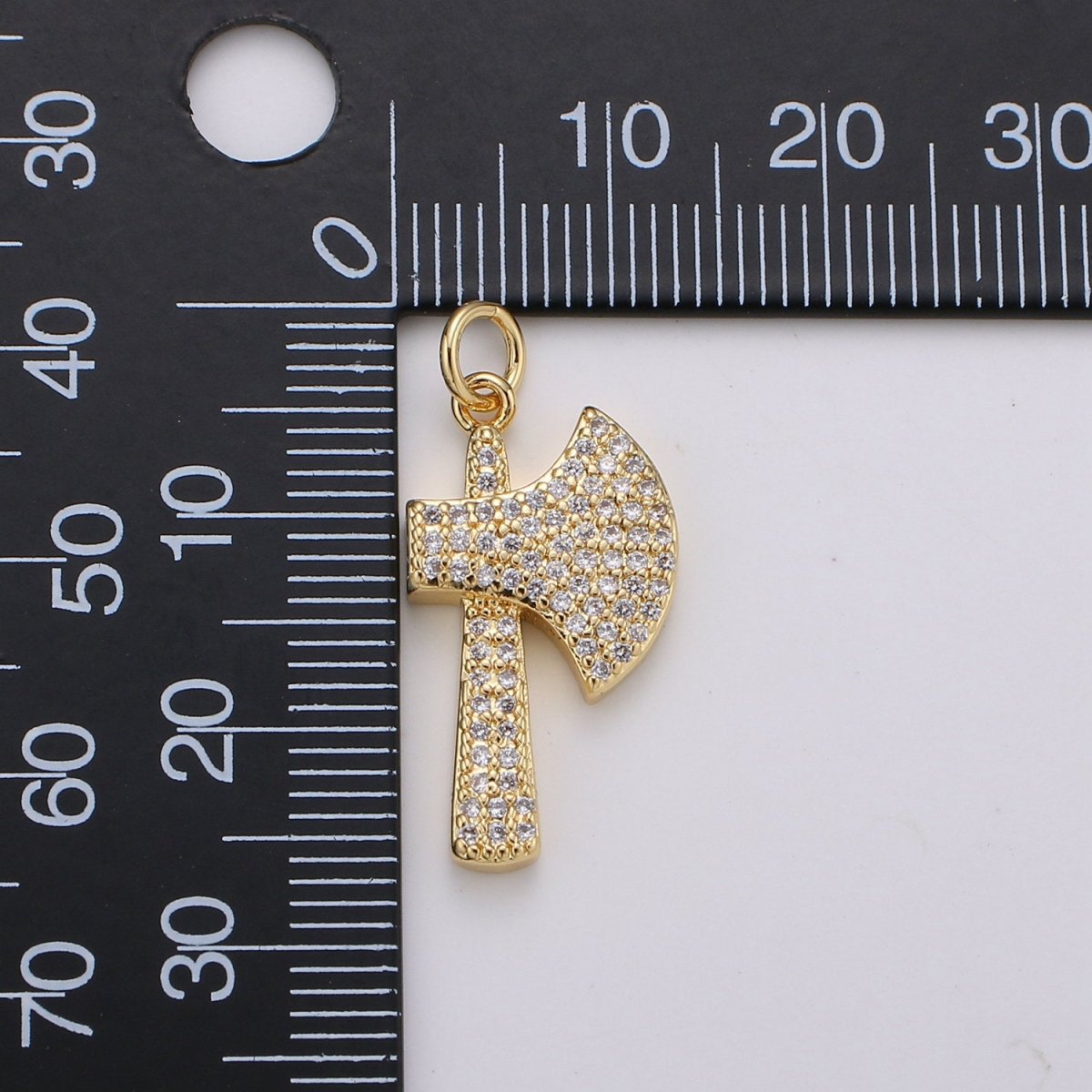 24k Gold Filled Micro Pave Axe Charm, Cubic Zirconia Viking Axe Pendant Charm, Gold Filled Charm, For DIY Jewelry D-114