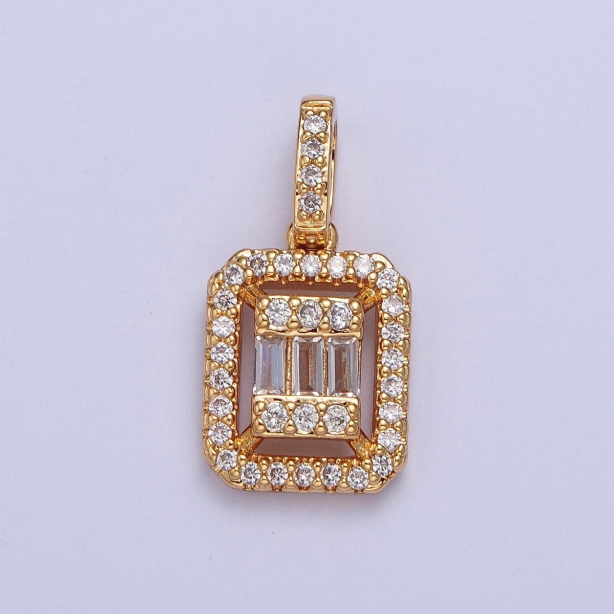 24K Gold Filled Micro Pave Baguette Pendant Charm For Jewelry Making X-455