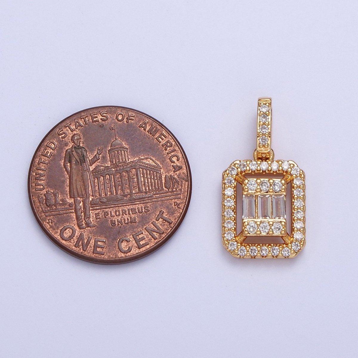 24K Gold Filled Micro Pave Baguette Pendant Charm For Jewelry Making X-455