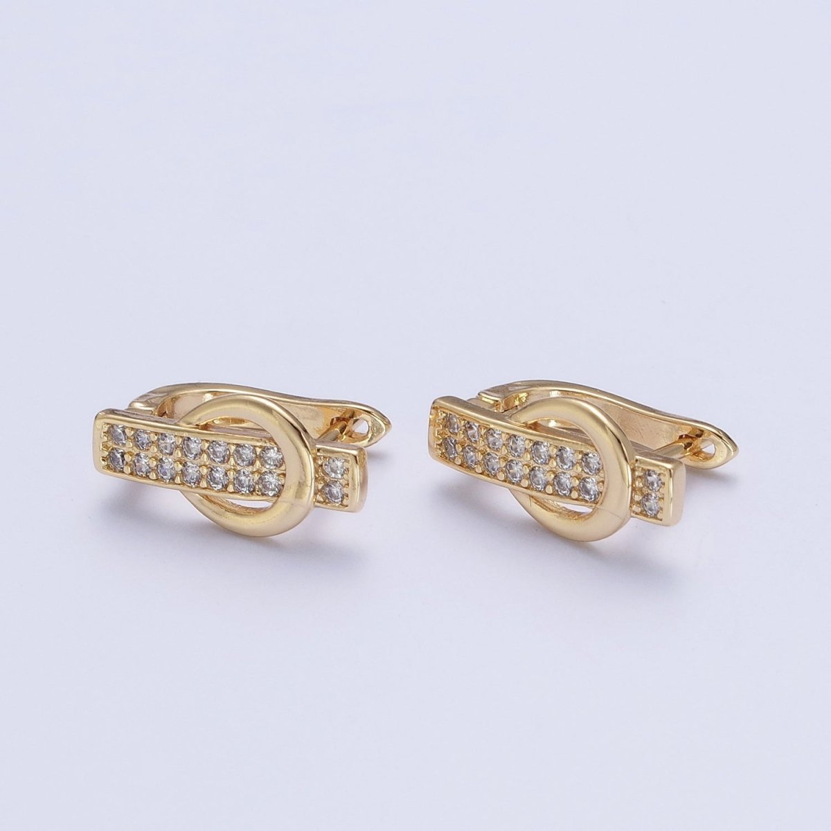 24K Gold Filled Micro Pave Belt Buckle Latch Back Earrings Hoops T-032