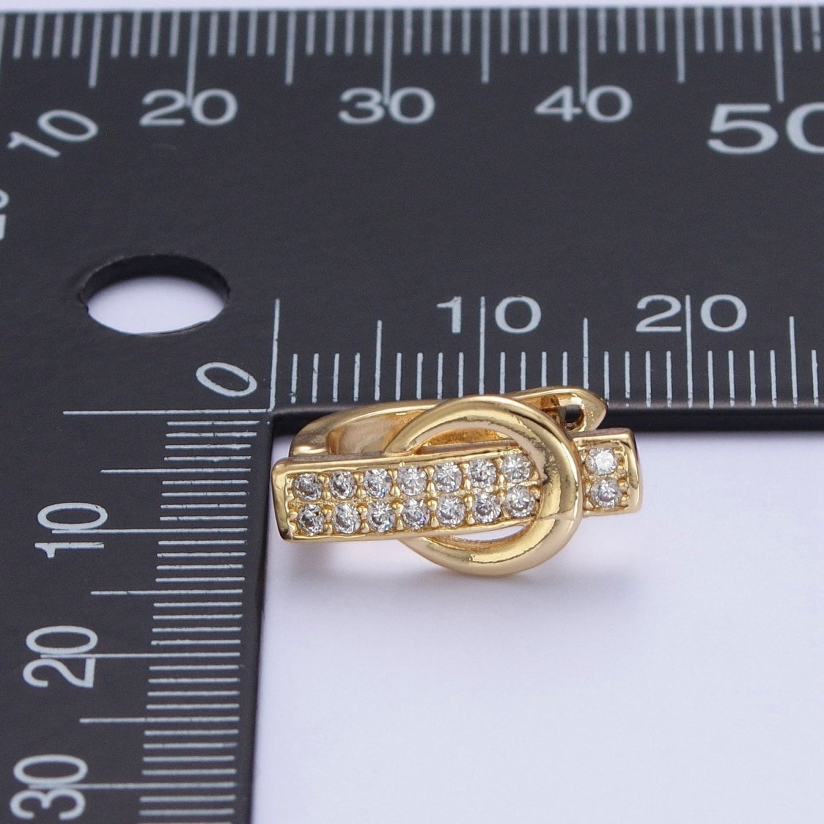 24K Gold Filled Micro Pave Belt Buckle Latch Back Earrings Hoops T-032