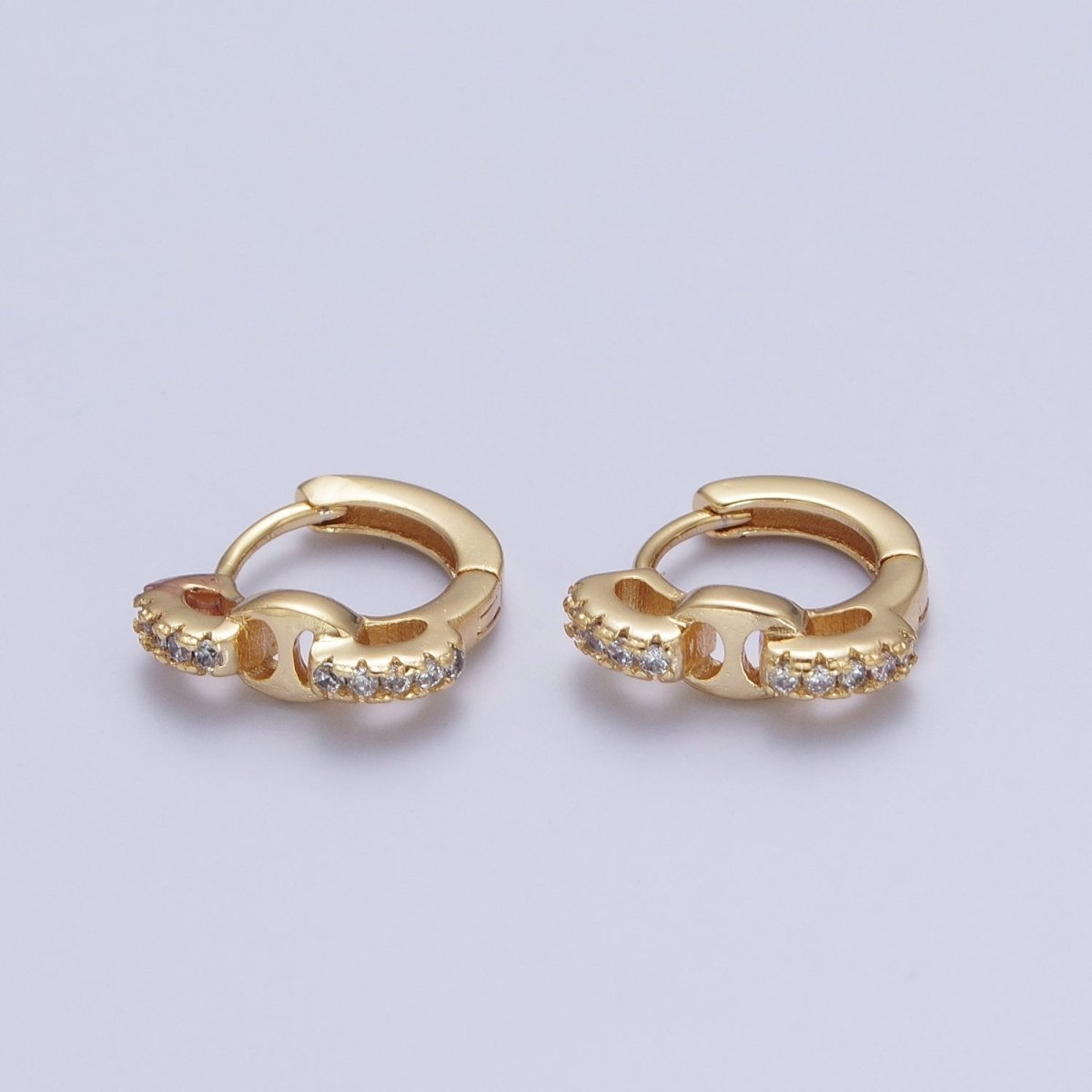 24K Gold Filled Micro Pave Chain Link Huggie Hoop Earrings T-035