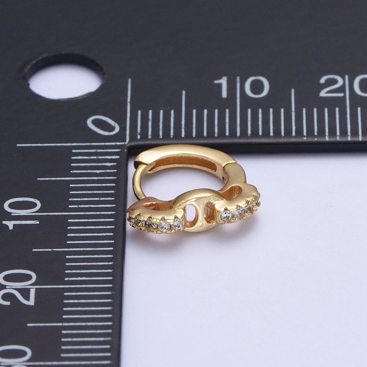 24K Gold Filled Micro Pave Chain Link Huggie Hoop Earrings T-035