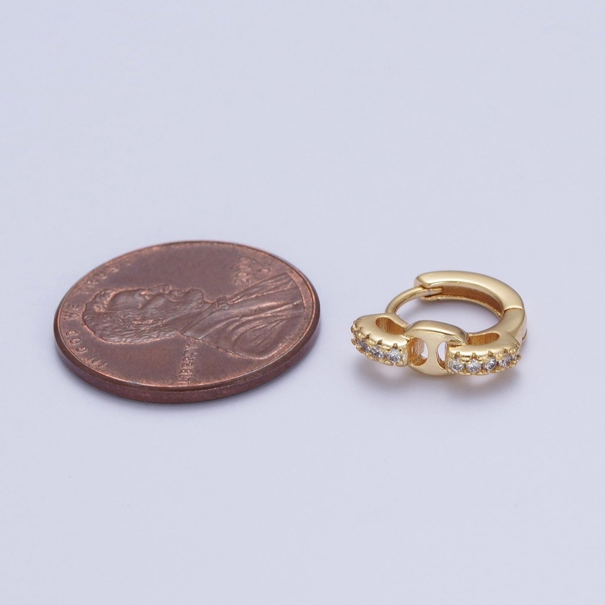 24K Gold Filled Micro Pave Chain Link Huggie Hoop Earrings T-035