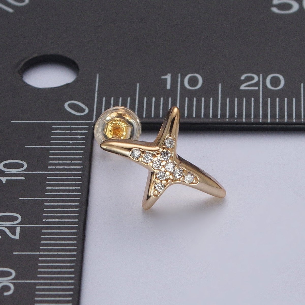 24K Gold Filled Micro Pave Clear Cubic Zirconia CZ Cross X Stud Earrings P-431