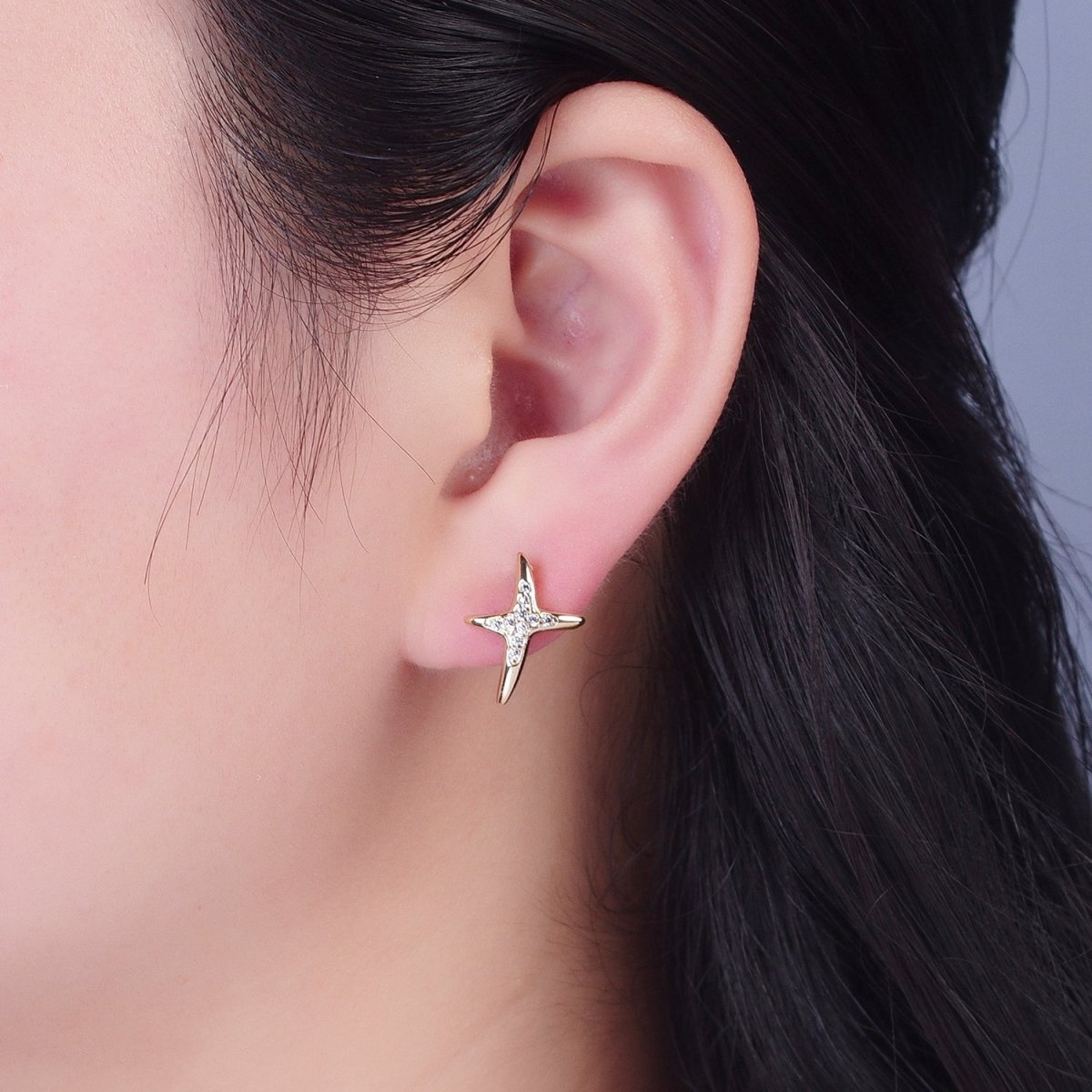24K Gold Filled Micro Pave Clear Cubic Zirconia CZ Cross X Stud Earrings P-431