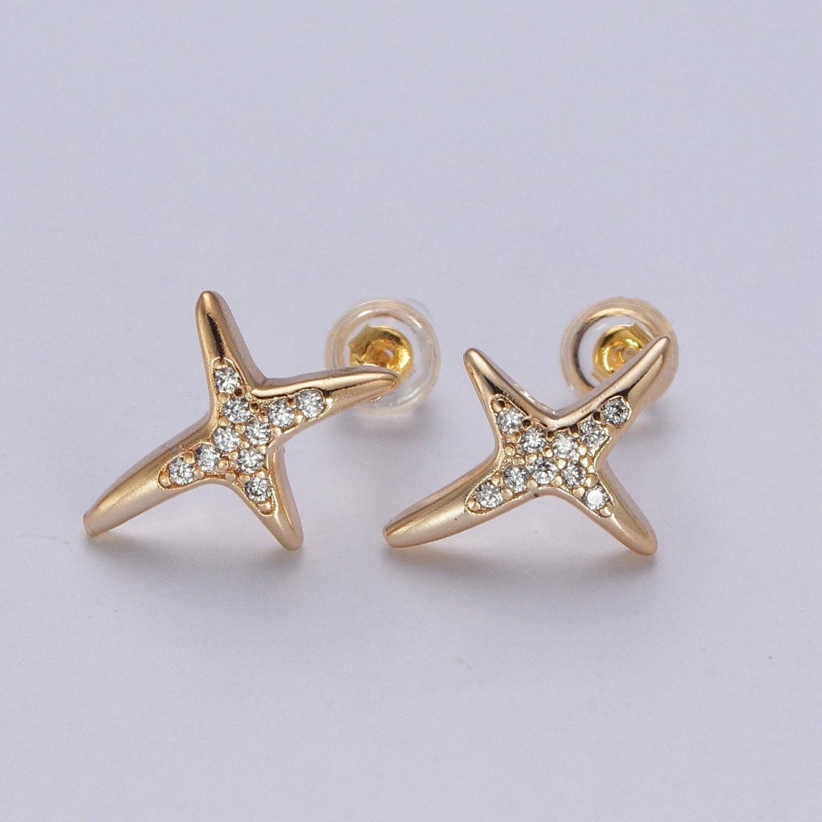 24K Gold Filled Micro Pave Clear Cubic Zirconia CZ Cross X Stud Earrings P-431
