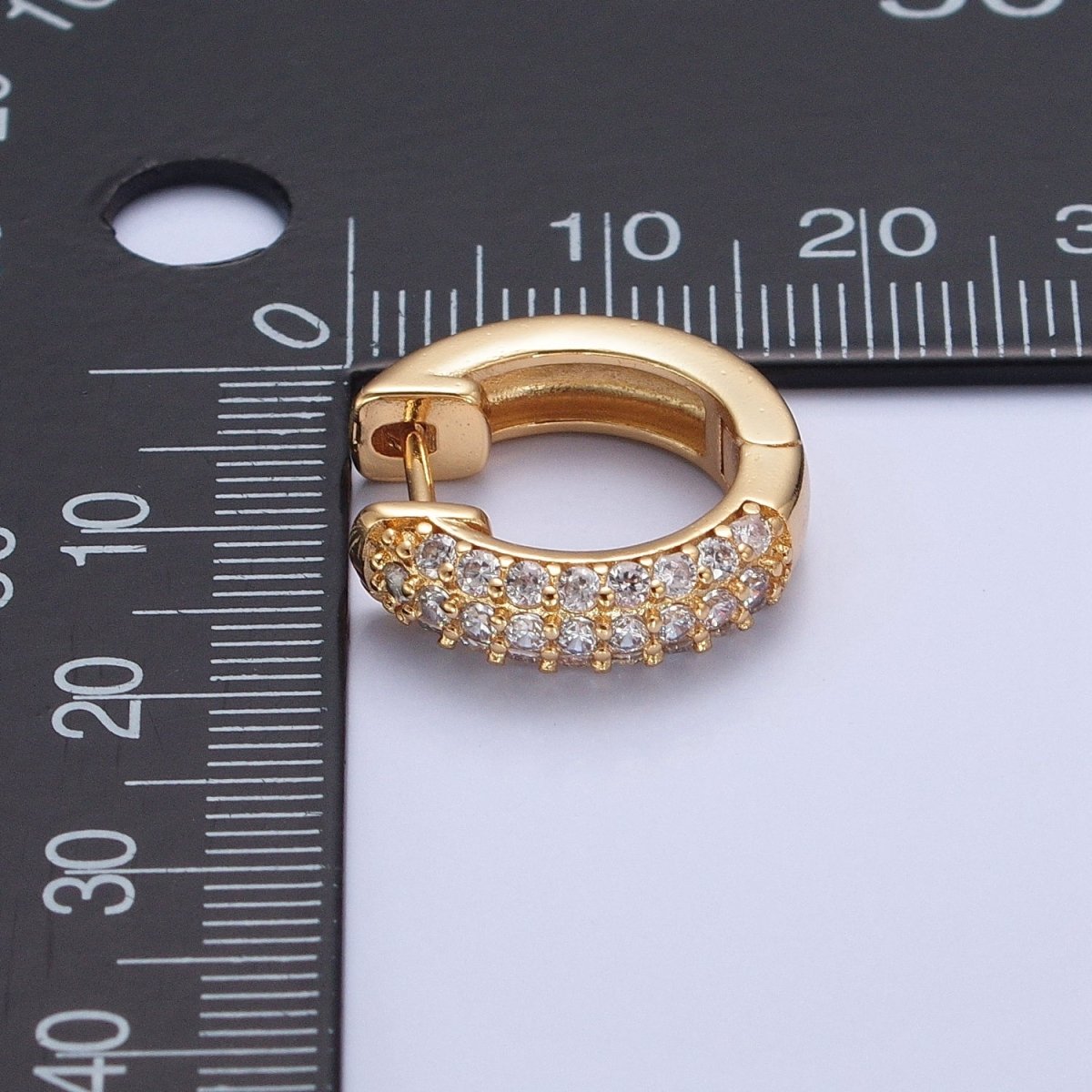 24K Gold Filled Micro Pave Clear CZ Huggie Hoops Earrings, P-360